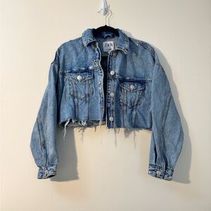 Zara Women's Cropped Blue Jean Jacket